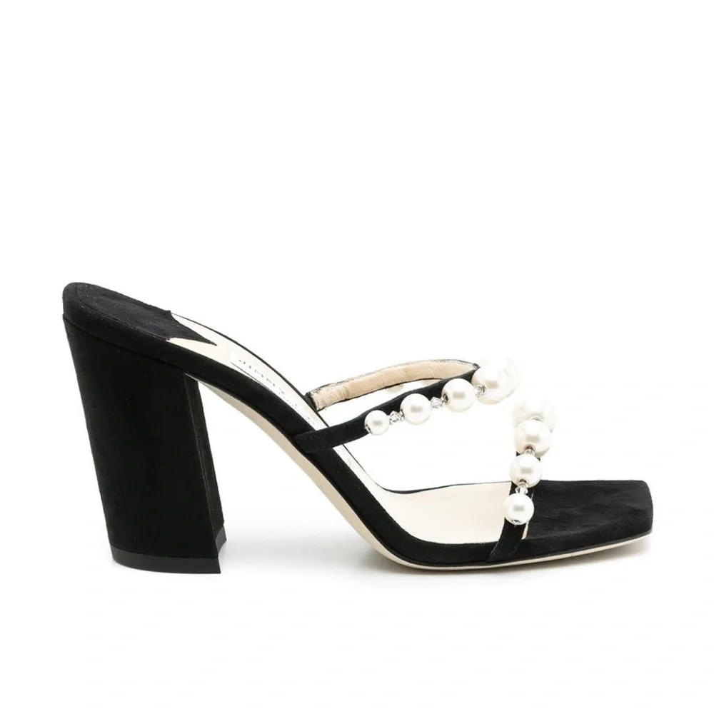 Jimmy Choo Amara 85mm Pearl Embellished Suede Heeled Sandals - NWT - Picture 2 of 16